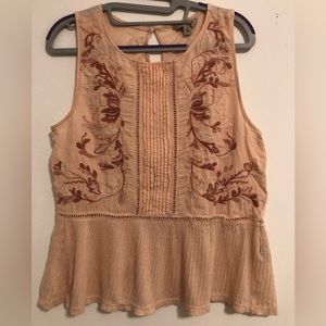 Lucky Brand Pink Embroidered Peplum Top